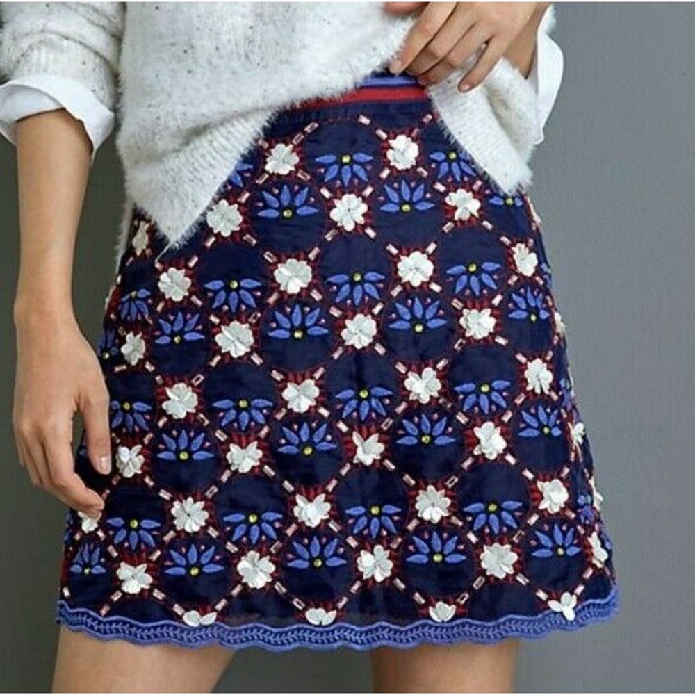 Anthropologie Maeve Beaded Mayfair Skirt